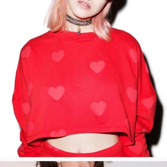 Lazy Oaf Sweaters - Lazy Oaf Red Heart Crop Top Sweater